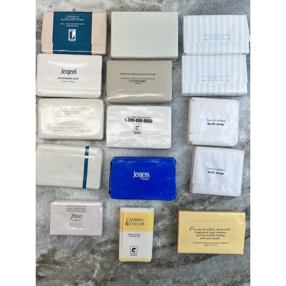 Lot of 15 Hotel/various Brand Travel Size Mini Bar Soaps Americana Vtg / Props - Picture 2 of 6
